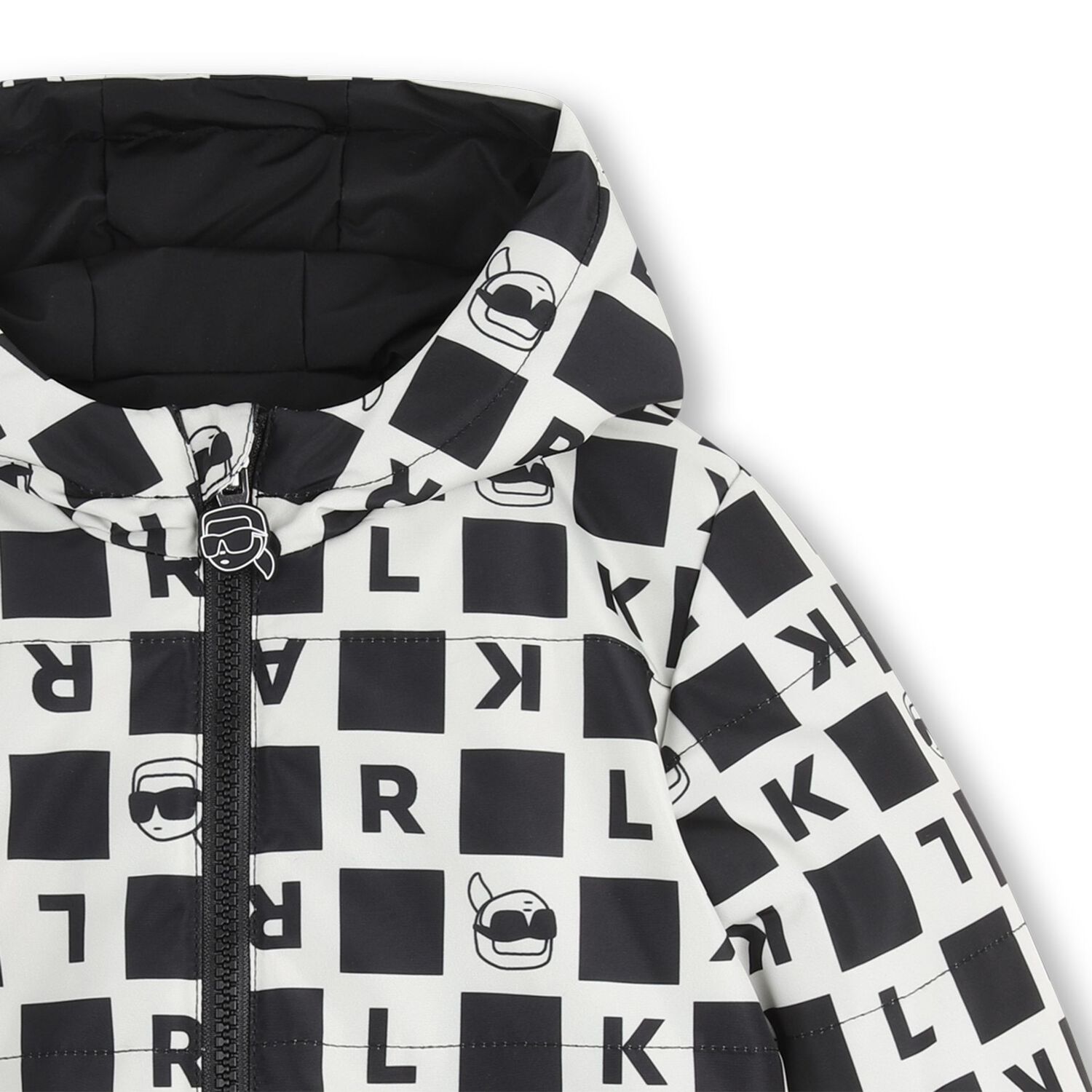 Younger Boys White & Black Ikonik Karl Reversible Puffer Jacket, 1, hi-res