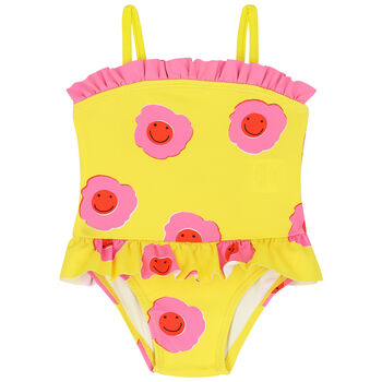 Younger Girls Yellow & Pink Flower Swimsuit