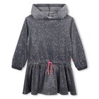 Girls Grey Dot Hooded Dress, 1, hi-res
