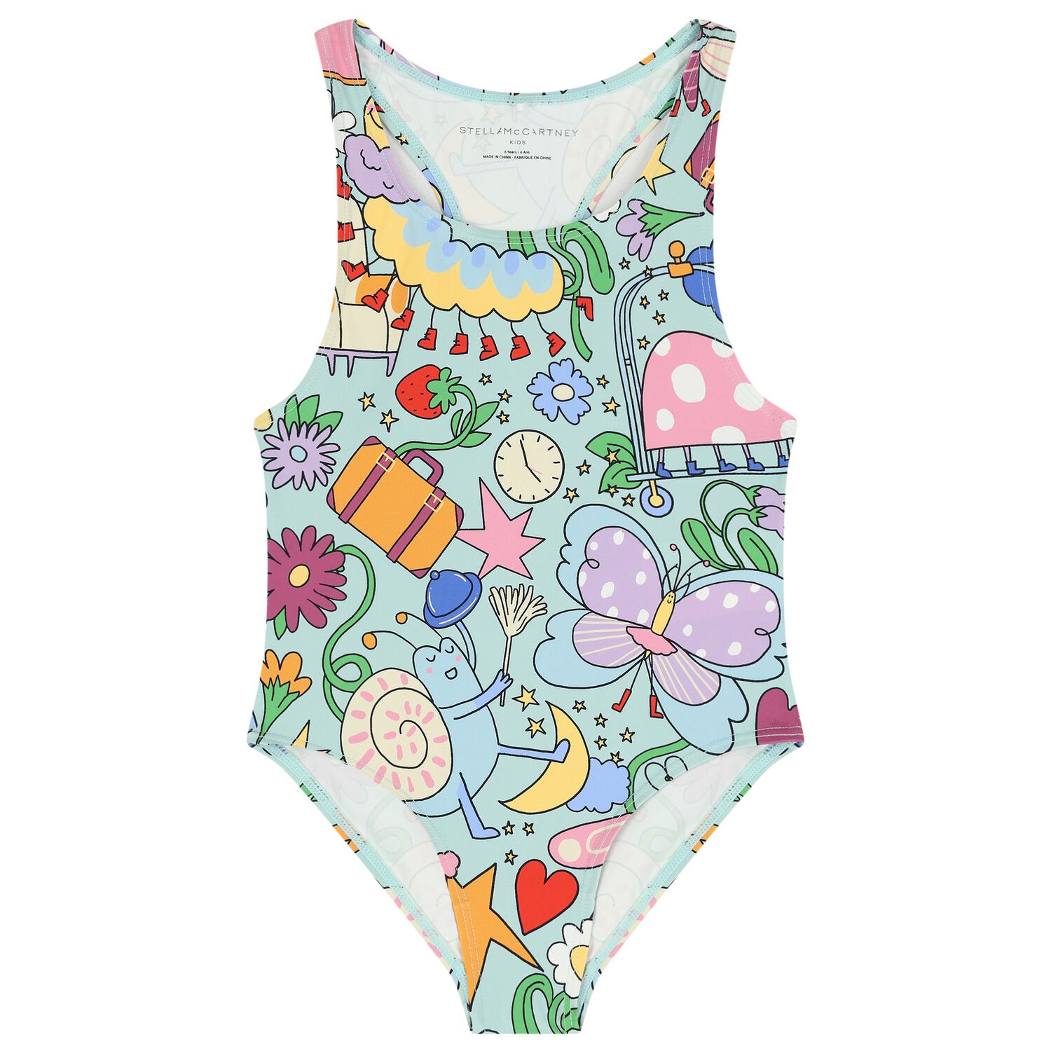 Girls Green Floral Swimsuit, 1, hi-res