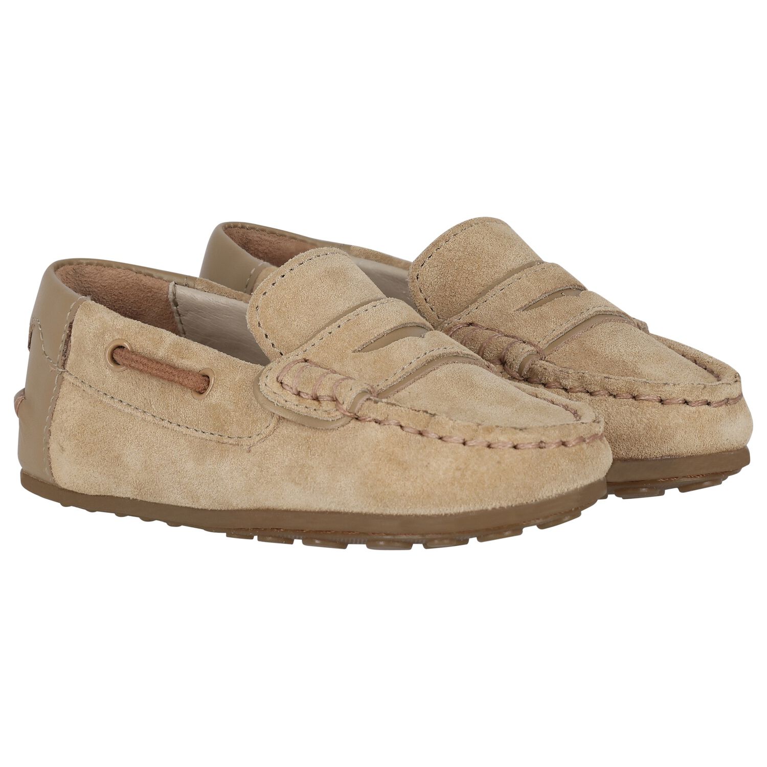 Younger Boys Beige Suede Leather Moccasins, 2, hi-res