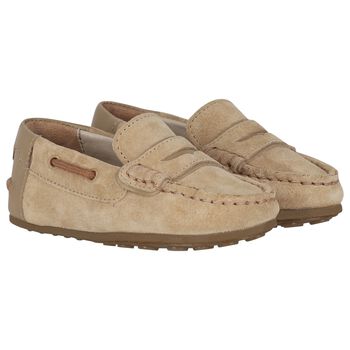 Younger Boys Beige Suede Leather Moccasins