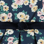 Girls Navy Floral Satin Dress, 1, hi-res