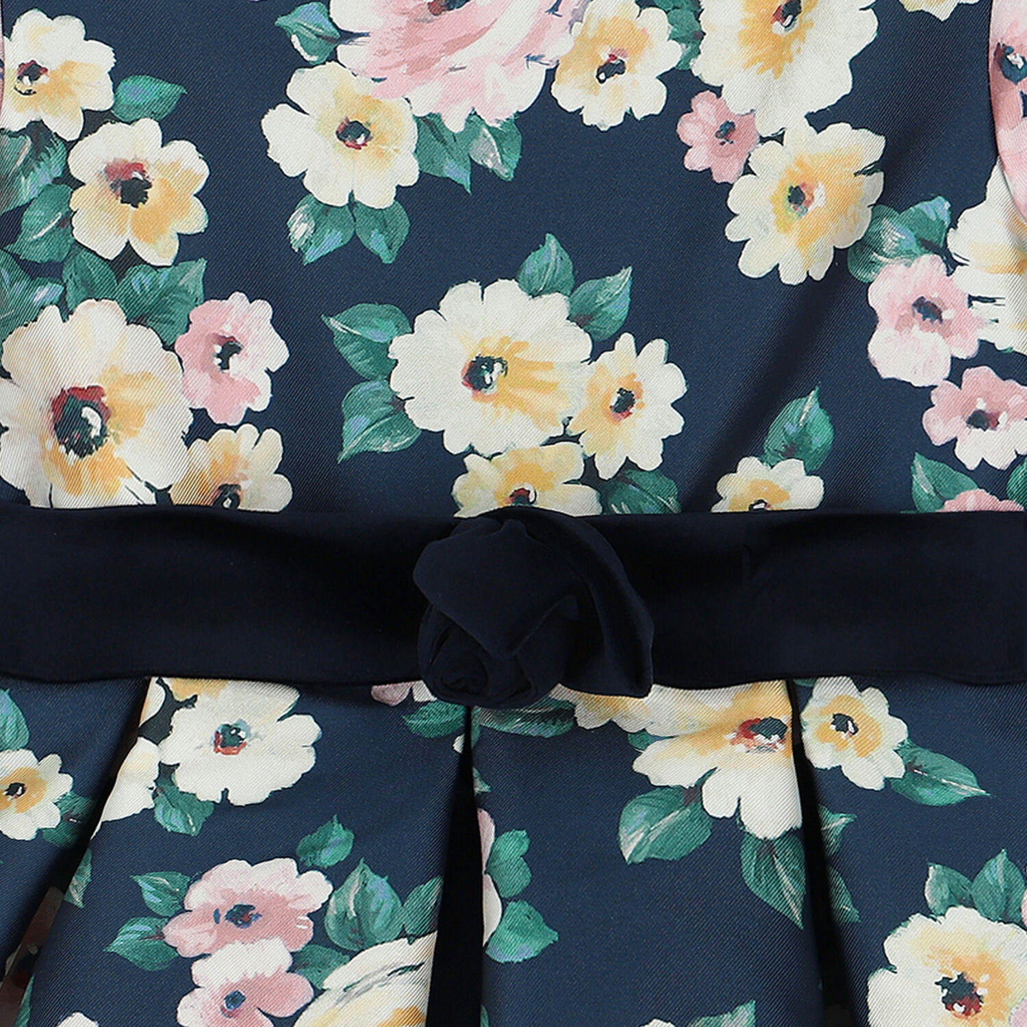 Girls Navy Floral Satin Dress, 1, hi-res