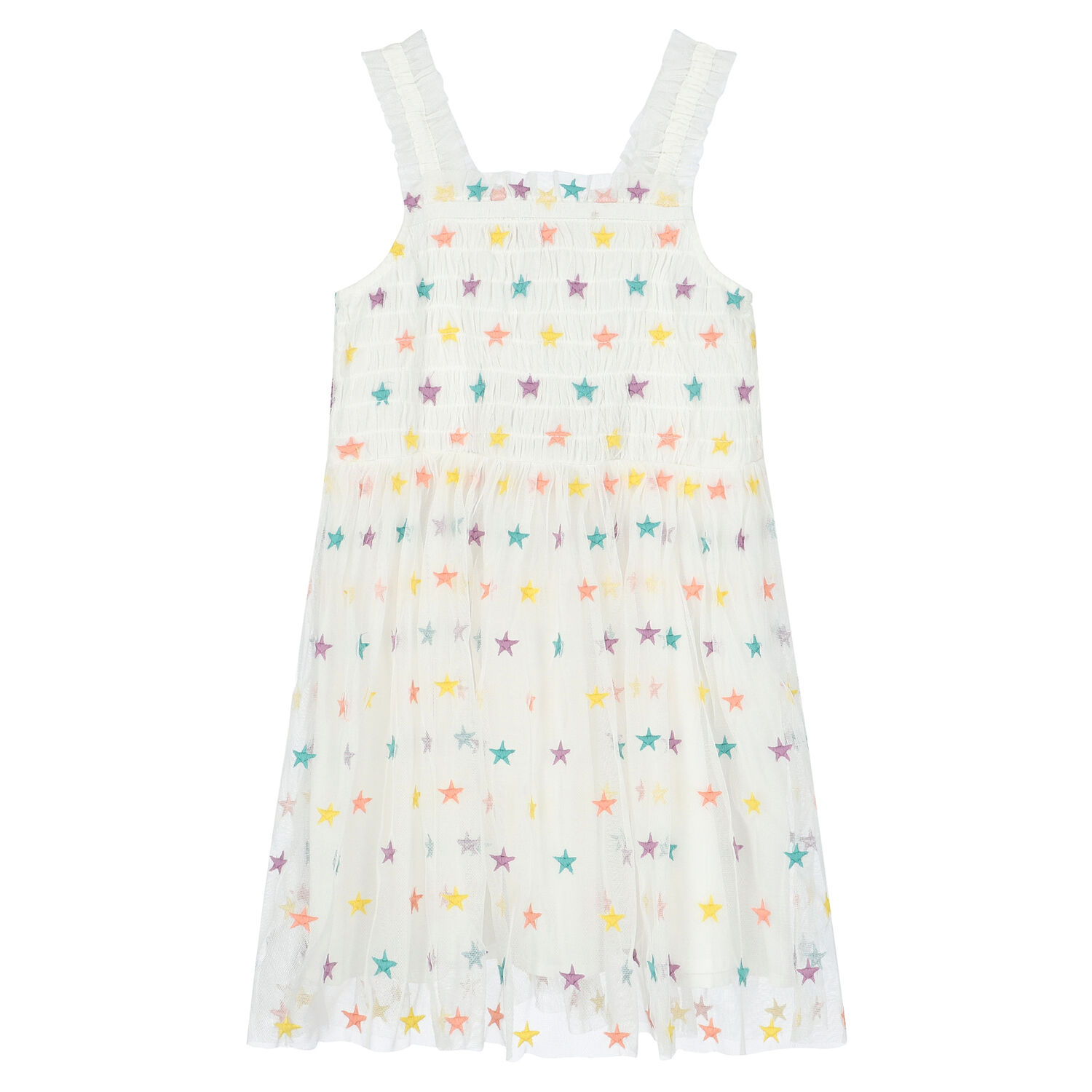 Girls White Tulle Star Dress, 1, hi-res