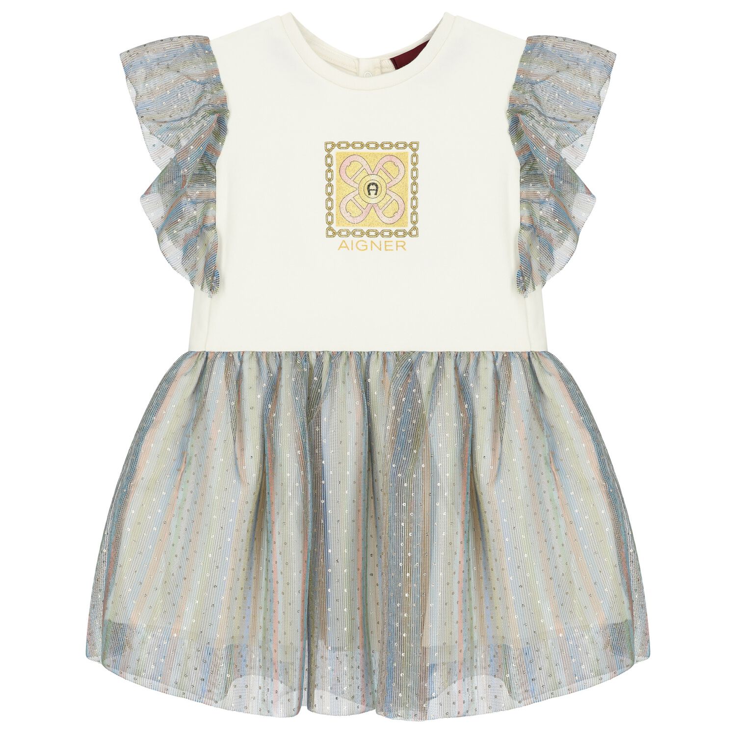 Younger Girls Ivory Logo Dress, 1, hi-res