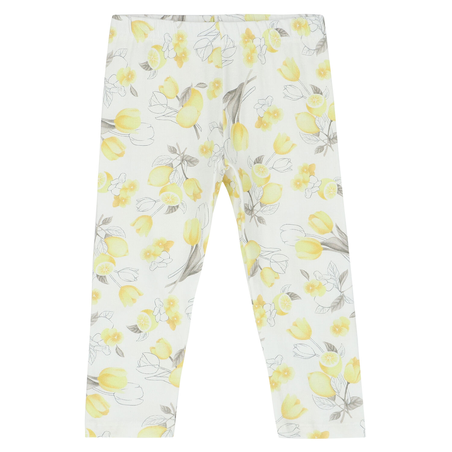 Girls White & Yellow Floral Leggings Set, 1, hi-res