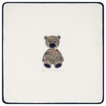 White & Navy Blue Teddy Bear Logo Baby Blanket