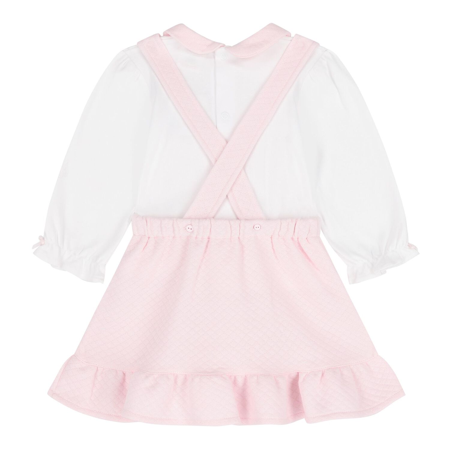 Baby Girls Pink & White Dungaree Set, 1, hi-res