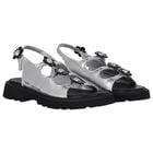 Girls Silver Logo Floral Sandals, 1, hi-res