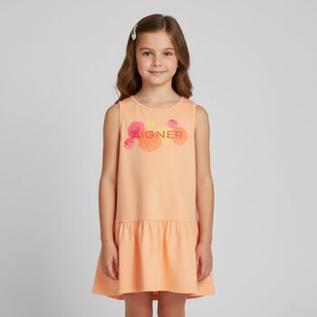 Girls Orange Logo Dress, 1 Girls Orange Logo Dress
