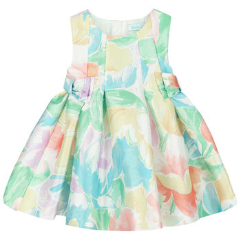 Younger Girls Multi-Colored Floral Satin Dress