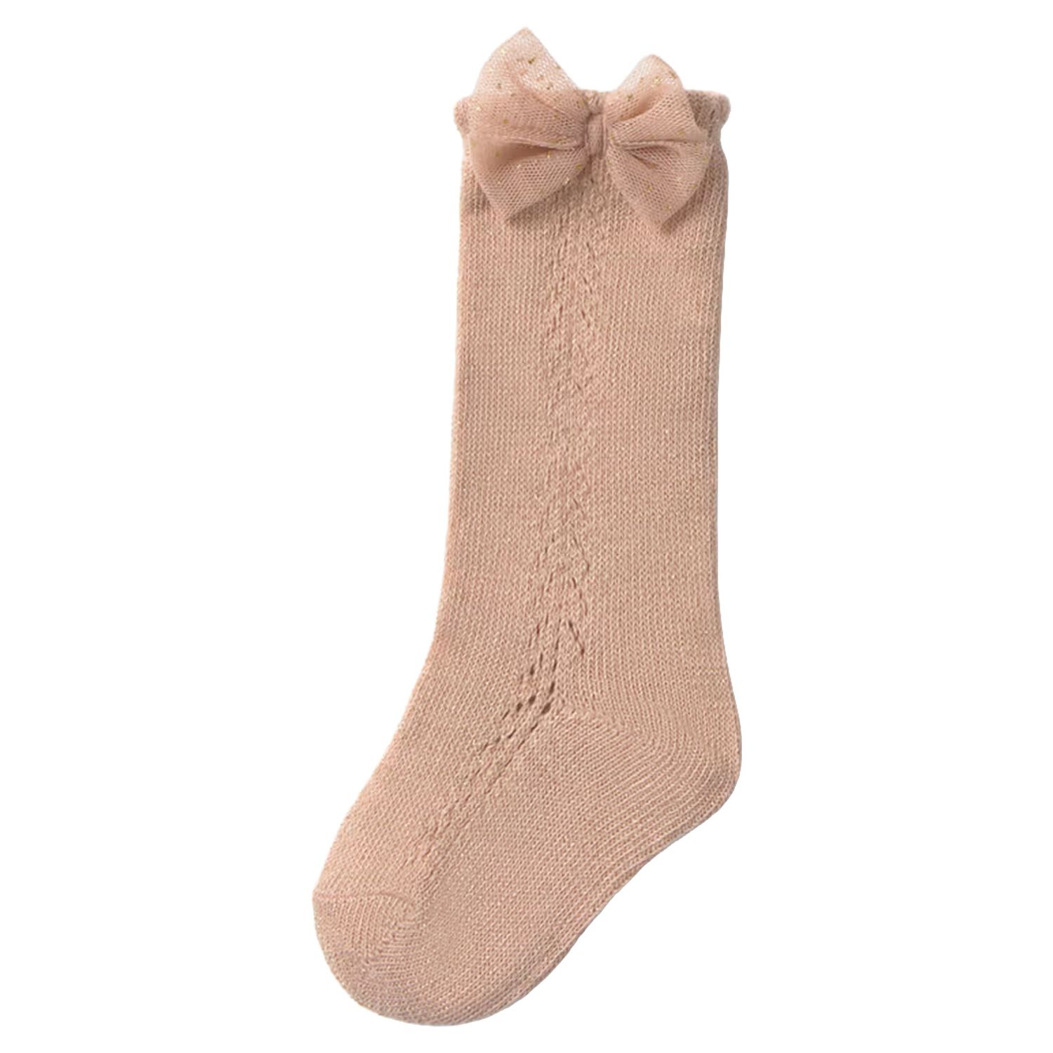 Younger Girls Pink Bow Knitted Socks, 1, hi-res