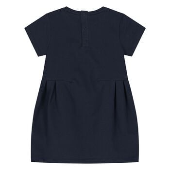Younger Girls Navy Blue Necklace Logo Dress 