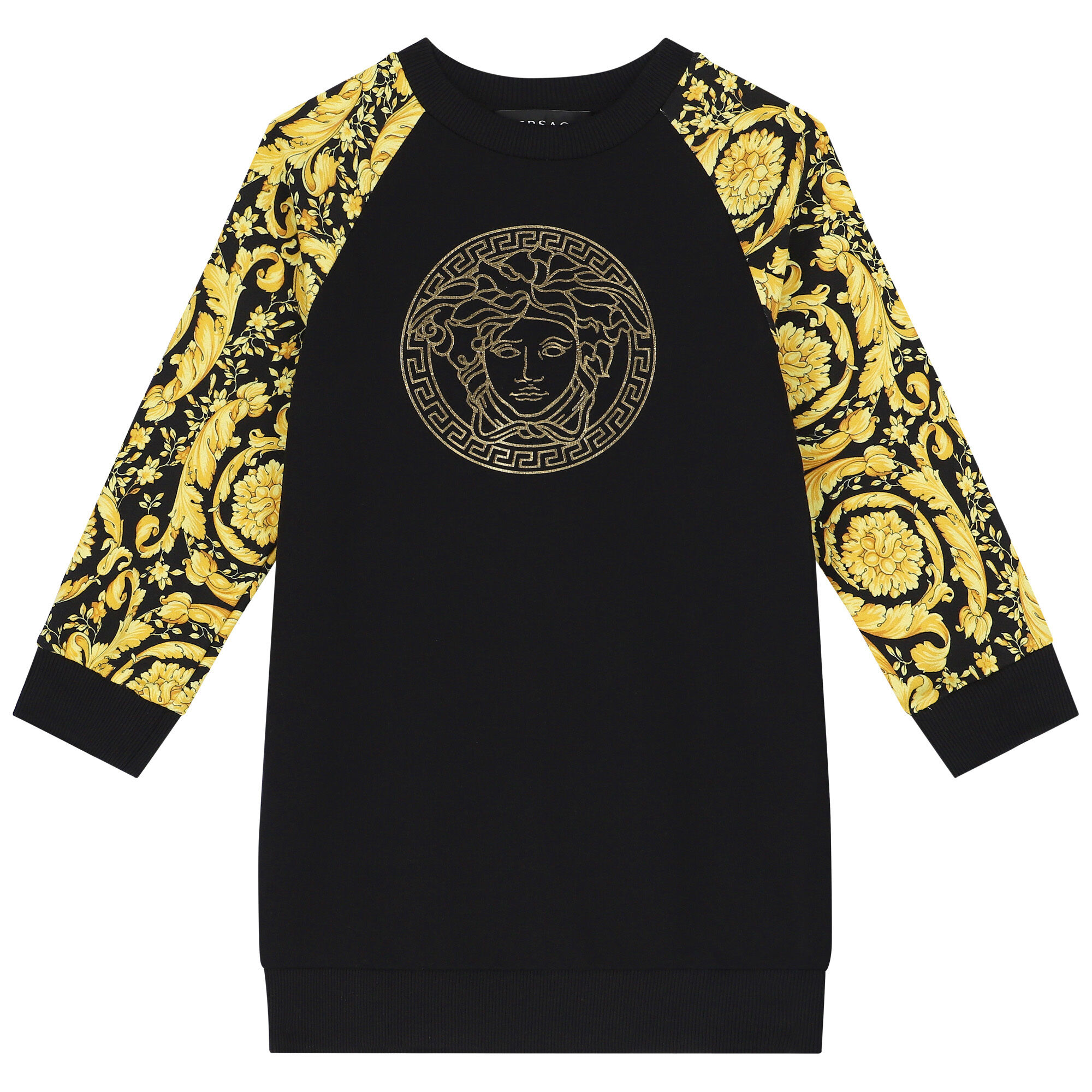 Versace Girls Black Gold Barocco Medusa Sweatshirt Dress