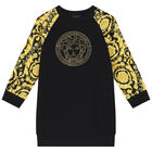 Girls Black & Gold Barocco Medusa Sweatshirt Dress, 1, hi-res