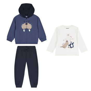 Younger Boys Ivory & Navy Blue Polar Bear Tracksuit Set (3 Piece)
