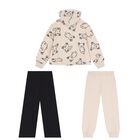 Girls Ivory & Black Teddy Bear 3 Piece Tracksuit, 1, hi-res
