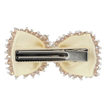 Girls Beige Embellished Bow Hair Clip