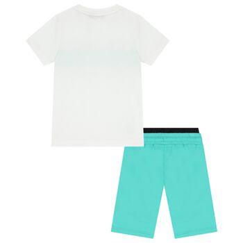 Boys White & Aqua Logo Shorts Set