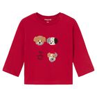 Younger Boys Red Puppies Long Sleeve Top, 1, hi-res