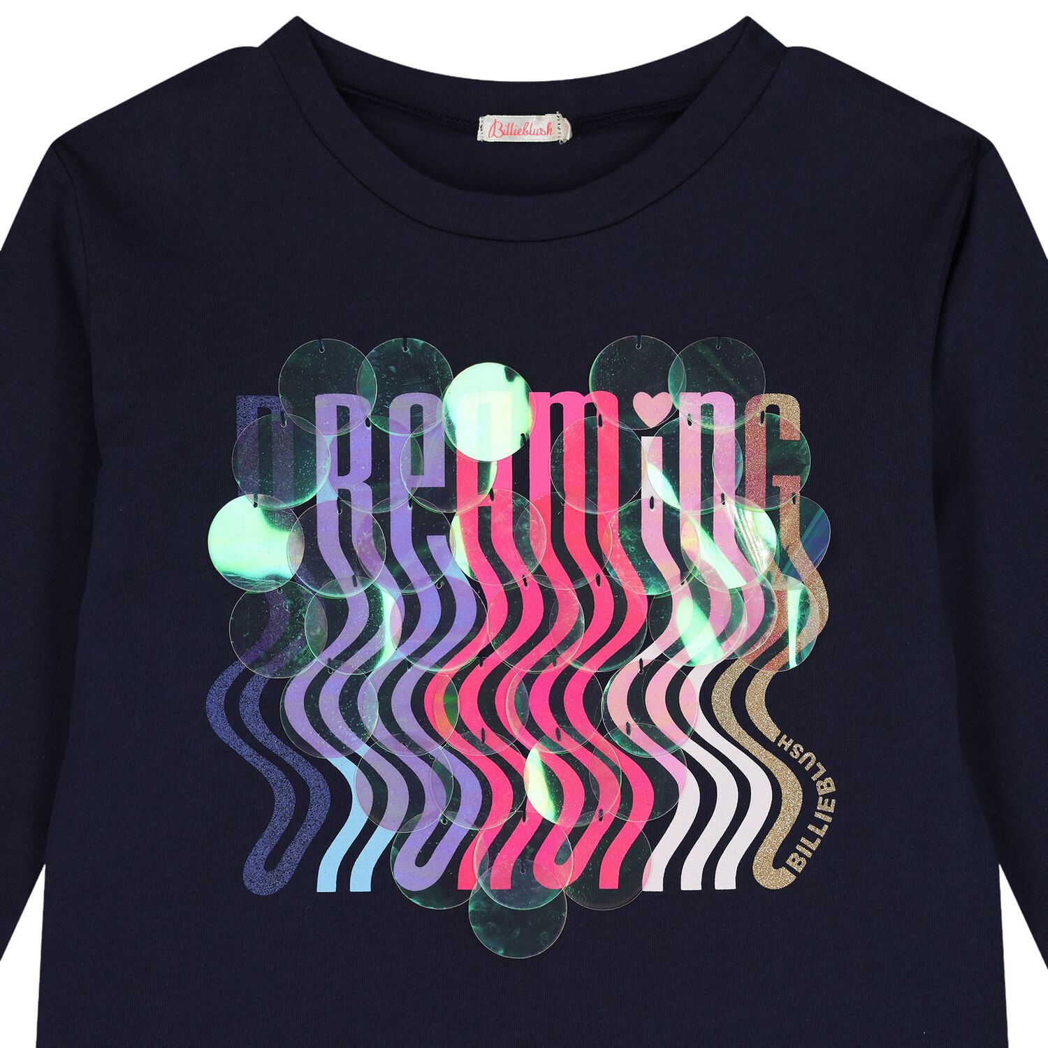 Girls Navy Blue Sequins Long Sleeve Top, 1, hi-res
