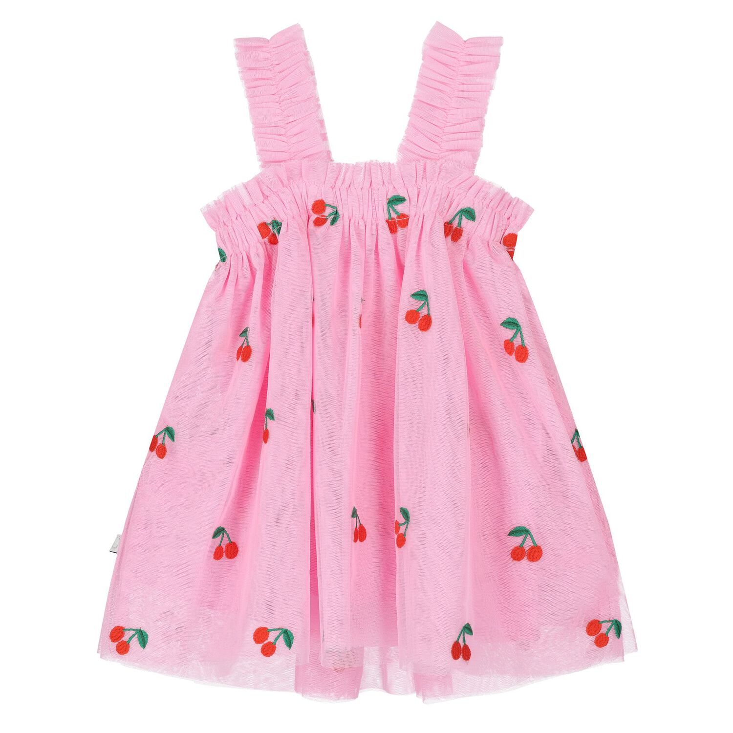 Younger Girls Pink Tulle Cherry Dress, 1, hi-res