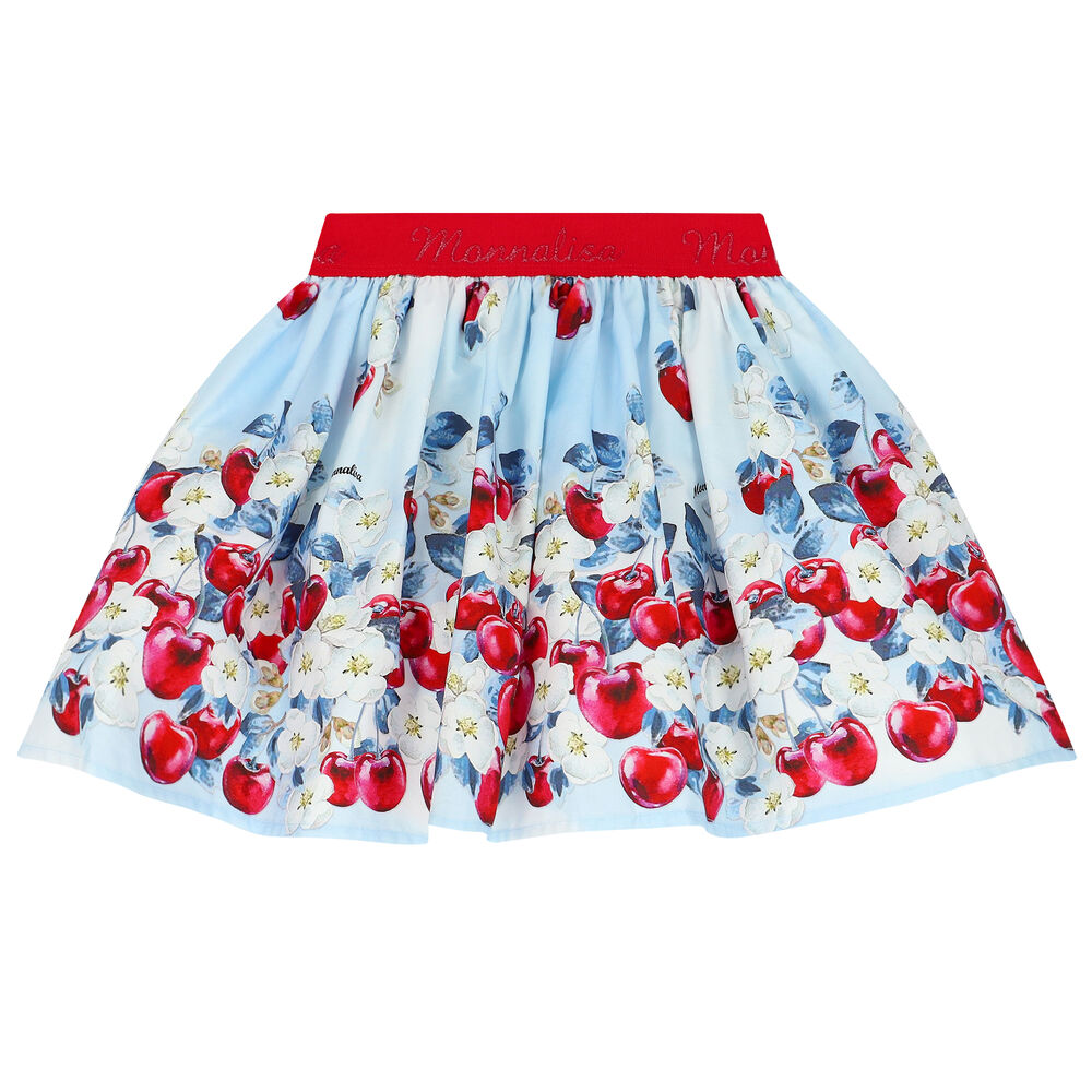 Monnalisa Girls Blue & Red Cherry Skirt Junior Couture UAE