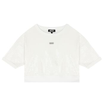 DKNY Girls White Sequin Sweatshirt, 1 Girls White Sequin Sweatshirt
