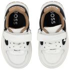 Boys White, Beige & Black Logo Trainers, 1, hi-res
