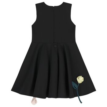 Girls Black Rose Satin Dress