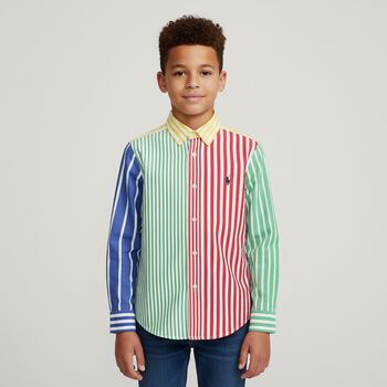 Boys Multi-Coloured Striped Logo Shirt, 1 Boys Multi-Coloured Striped Logo Shirt