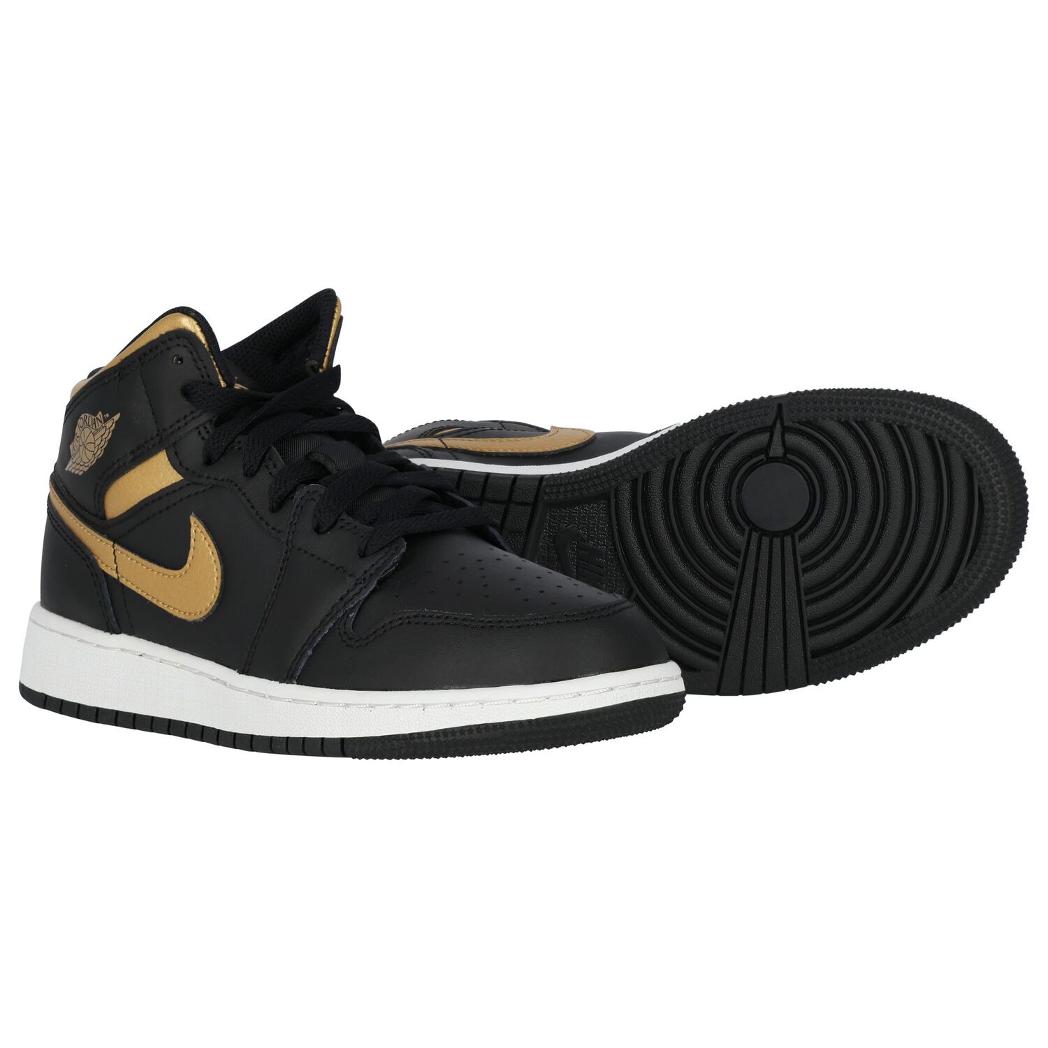 Black, White & Gold Air Jordan 1 Mid Trainers, 2, hi-res