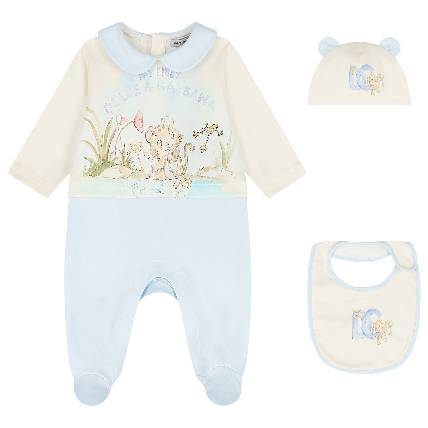Baby Boys Ivory & Blue Leopard Babygrow Gift Set, 1, hi-res