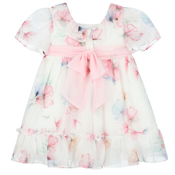 Younger Girls White Floral Chiffon Dress