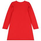 Girls Red Teddy Bear Logo Dress, 3, hi-res