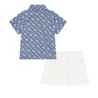 Baby Boys Blue & White Logo Shorts Set, 1, hi-res