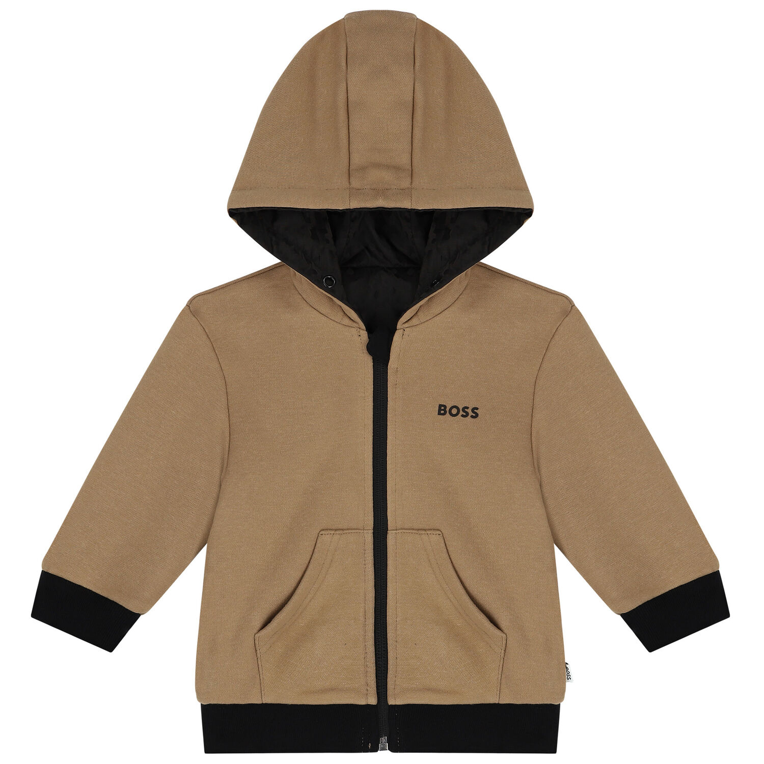 Younger Boys Black & Beige Reversible Zip Up Top, 1, hi-res