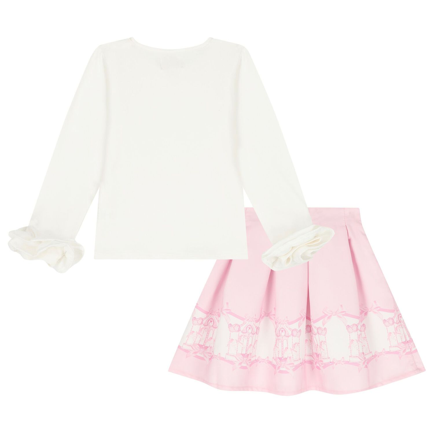 Girls Ivory & Pink Carousel Skirt Set, 1, hi-res image number null