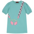 Girls Green Logo Bag Dress, 1, hi-res
