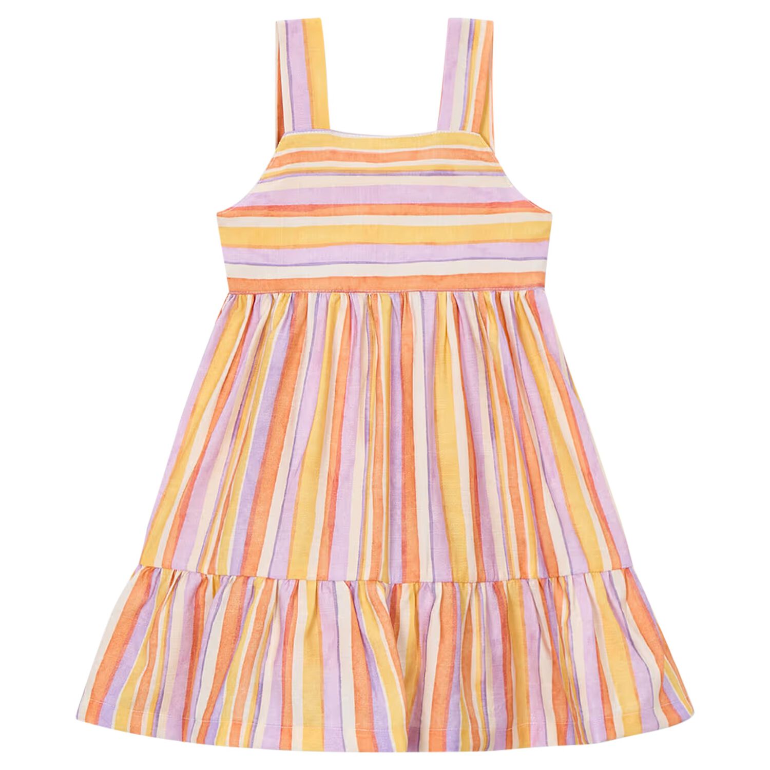 Girls Orange & Lilac Striped Dress, 1, hi-res