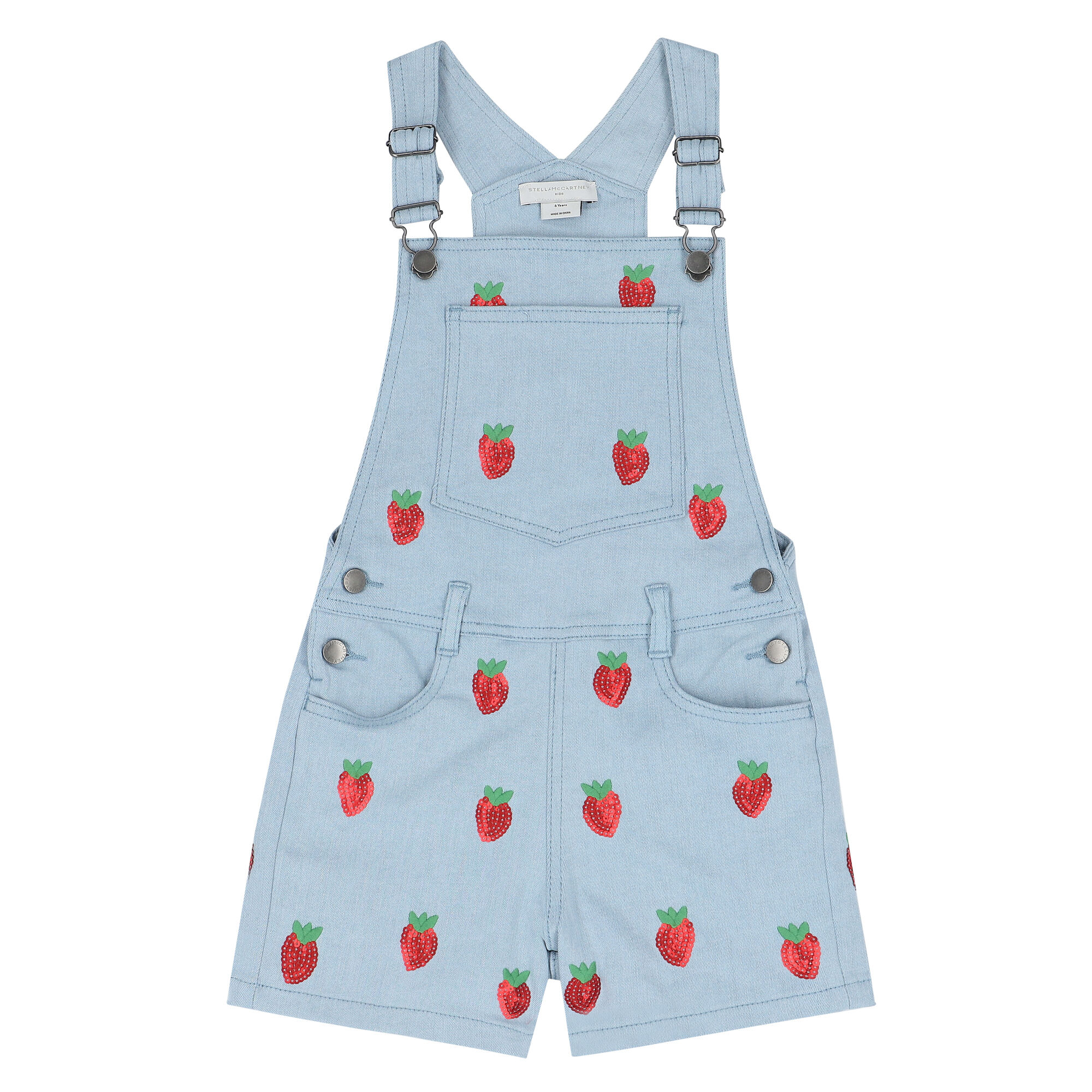 Stella McCartney Girls Blue Strawberry Dungaree Shorts Junior