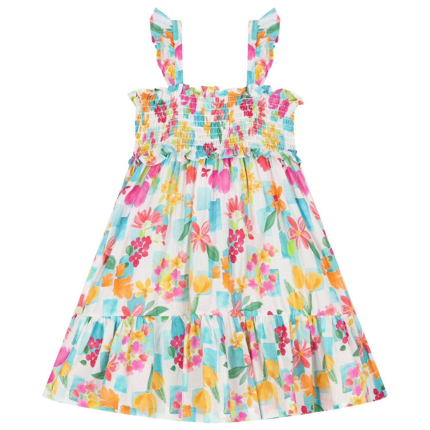 Girls White, Blue & Pink Floral Dress Set, 3, hi-res image number null