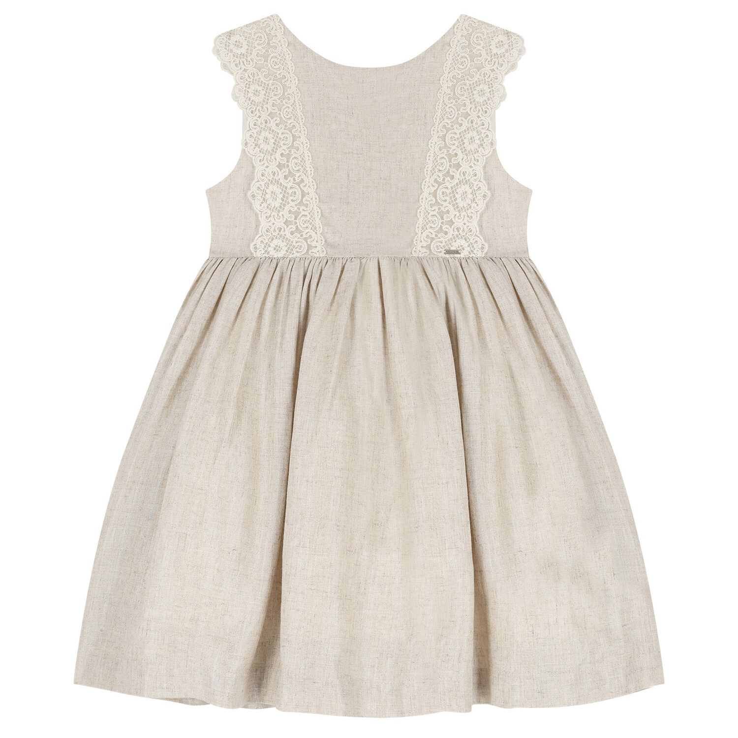 Girls Beige Shimmery Linen Dress, 2, hi-res image number null