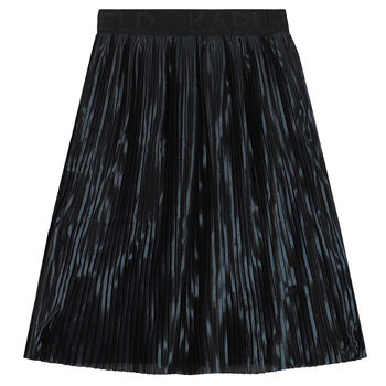 Girls Navy Logo Pleated Skirt