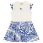 Girls Ivory & Blue Floral Paisley Dress, 1, hi-res