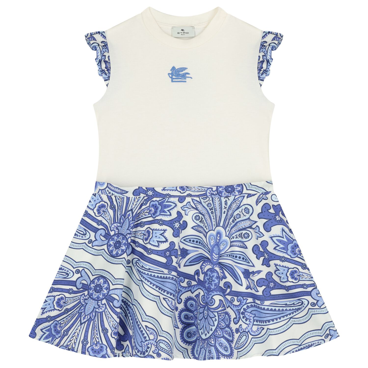 Girls Ivory & Blue Floral Paisley Dress, 1, hi-res