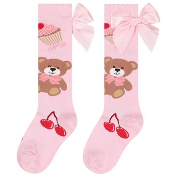 Girls Pink Satin Bow Socks