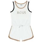 Girls White Logo Playsuit, 1, hi-res