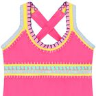 Girls Pink Embroidered Swimsuit, 2, hi-res